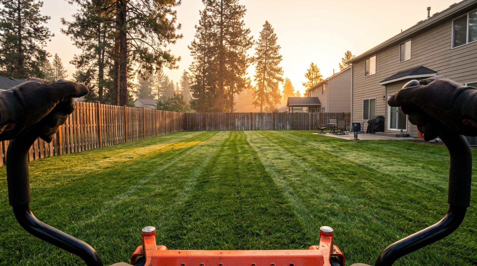 Clean mowing stripes across a well-kept lawn in Kootenai County