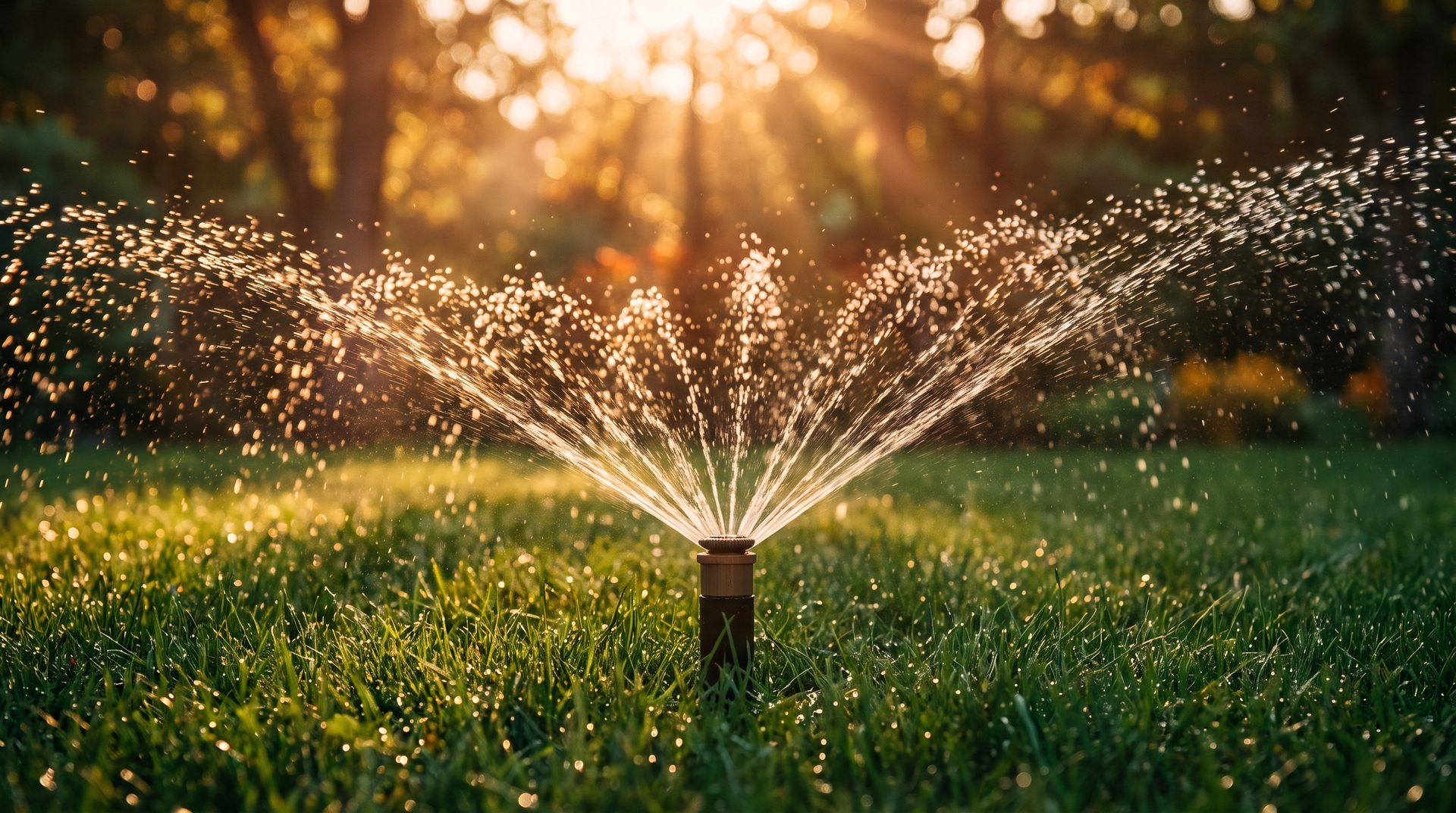 Sprinkler head repaired and running a clean arc over a North Idaho lawn